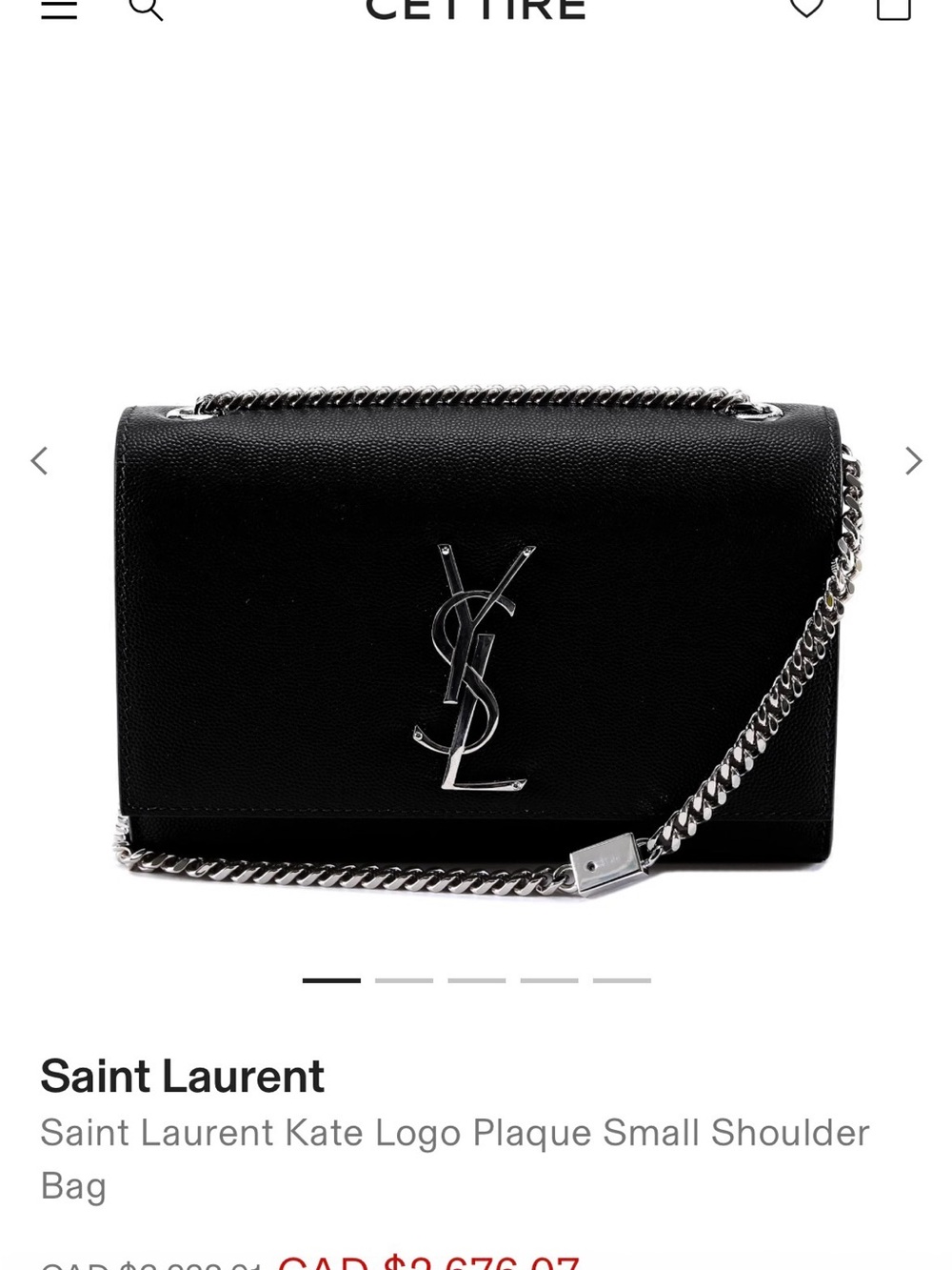 Saint Laurent Black Leather Kate Chain Shoulder Bag with Silver YSL